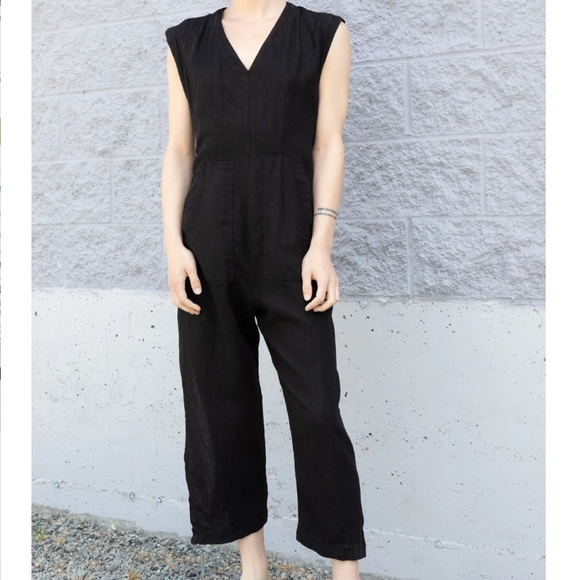 Prairie Underground Pants - NEW Prairie Underground Small Organic Linen Tie Jumpsuit Midnight